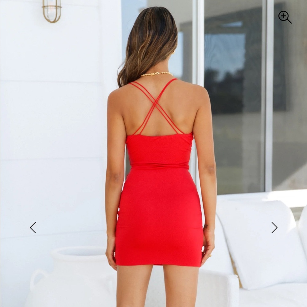 Hello Molly Mini Bodycon Red Ruched Dress - Picture 5 of 8